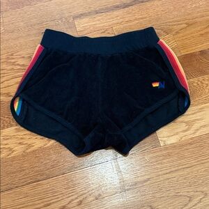 EUC Aviator Nation Kids Black Terry Shorts with Rainbow side stripes size 8